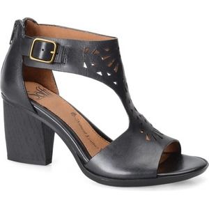 Sofft Black Laser-Cut T-Strap Block Heel Sandals